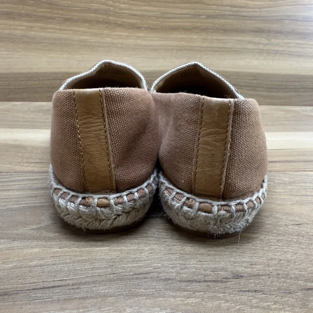 Tory Burch Cream and Tan Canvas Espadrilles with Logo Trim